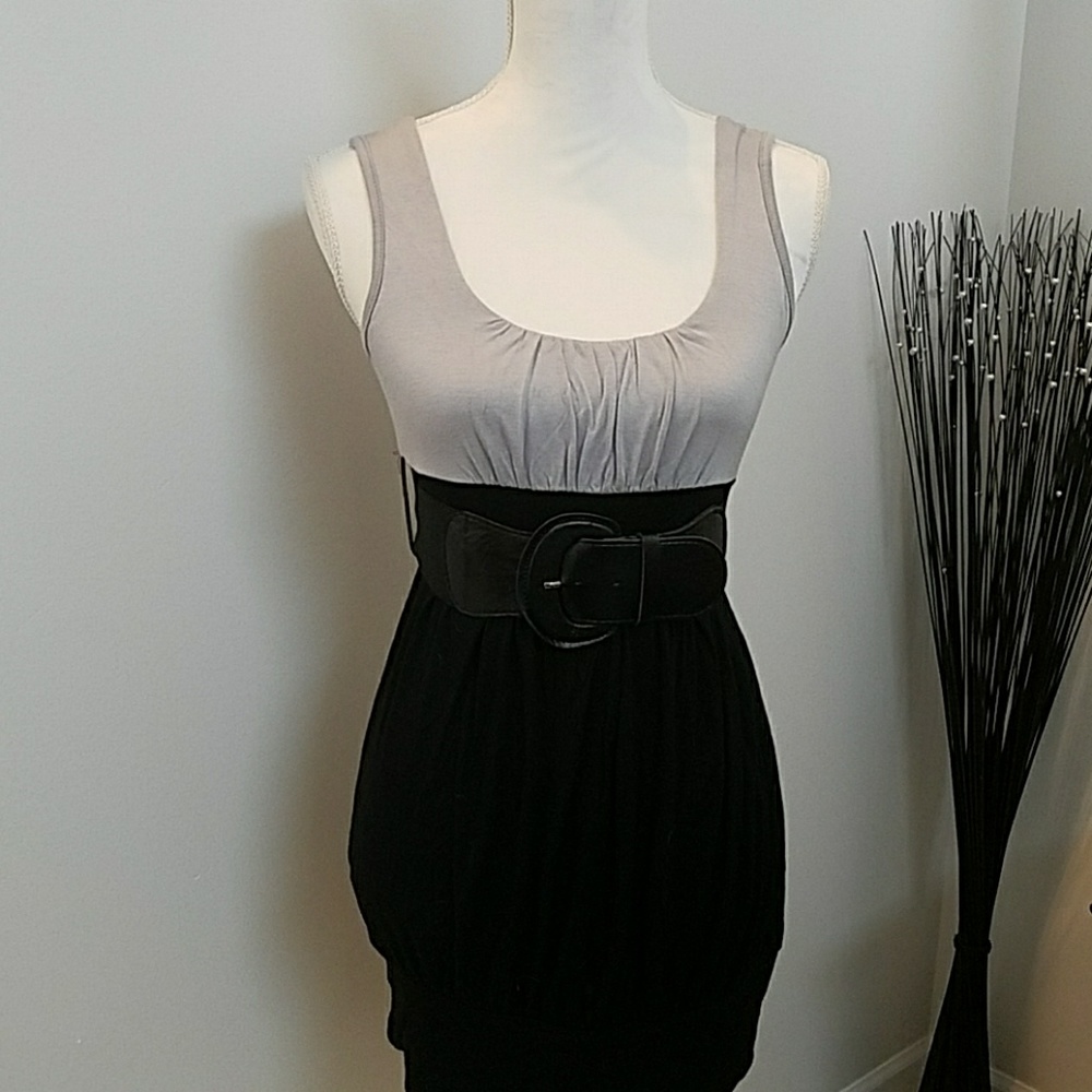 Black and Grey belt dress